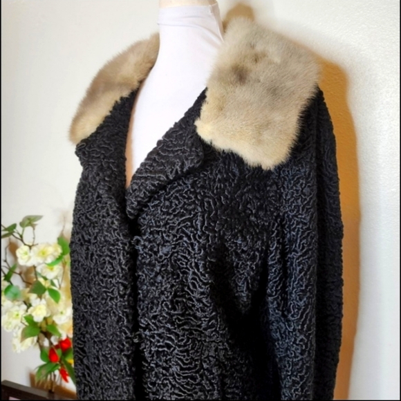 Vintage 1950s Persian Curly Lamb Coat Mink Collar Fort Fur Co. Luxury Jacket - Picture 1 of 15
